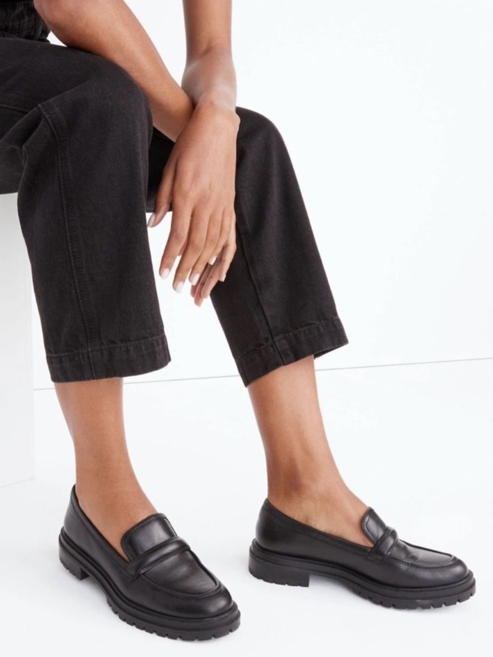 Madewell Shoes The Bradley Leather Lug Sole Penny Loafers Preppy Chic Black 7.5 - Picture 15 of 16